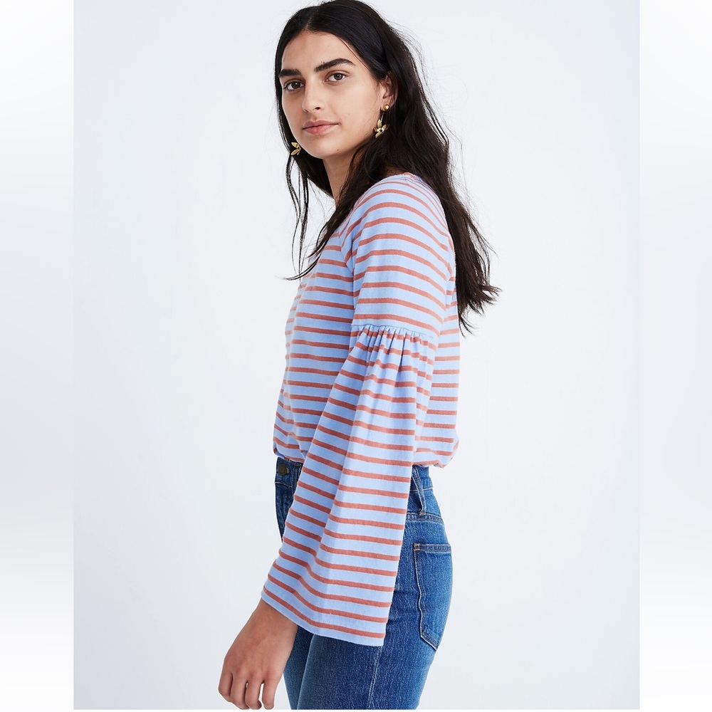 Madewell Shirred-sleeve Stripe Sailor Top - (size xxs) - Picture 8 of 10